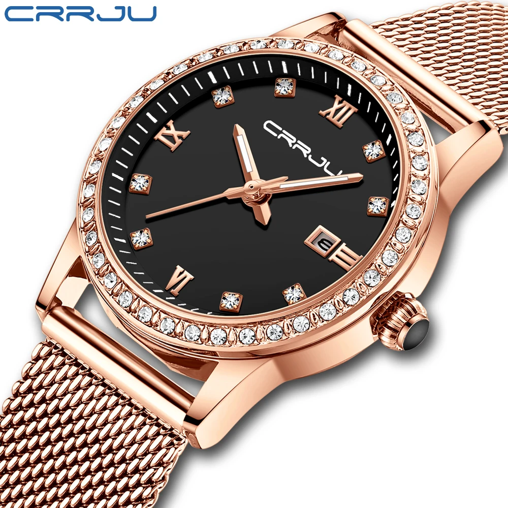 

CRRJU Gold Watch Women Quartz Watches Lady Waterproof Wristwatch Womens Bracelet Female Clock Relogio Feminino Montre Femme