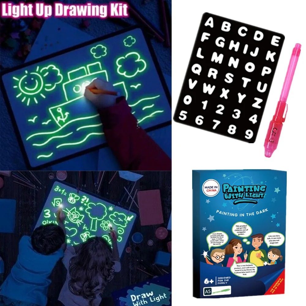 LED Luminous Drawing Board Draw With Light-Fun Fluorescent Developing Toy graffiti Doodle Tablet Kids Magic Gifts | Игрушки и хобби