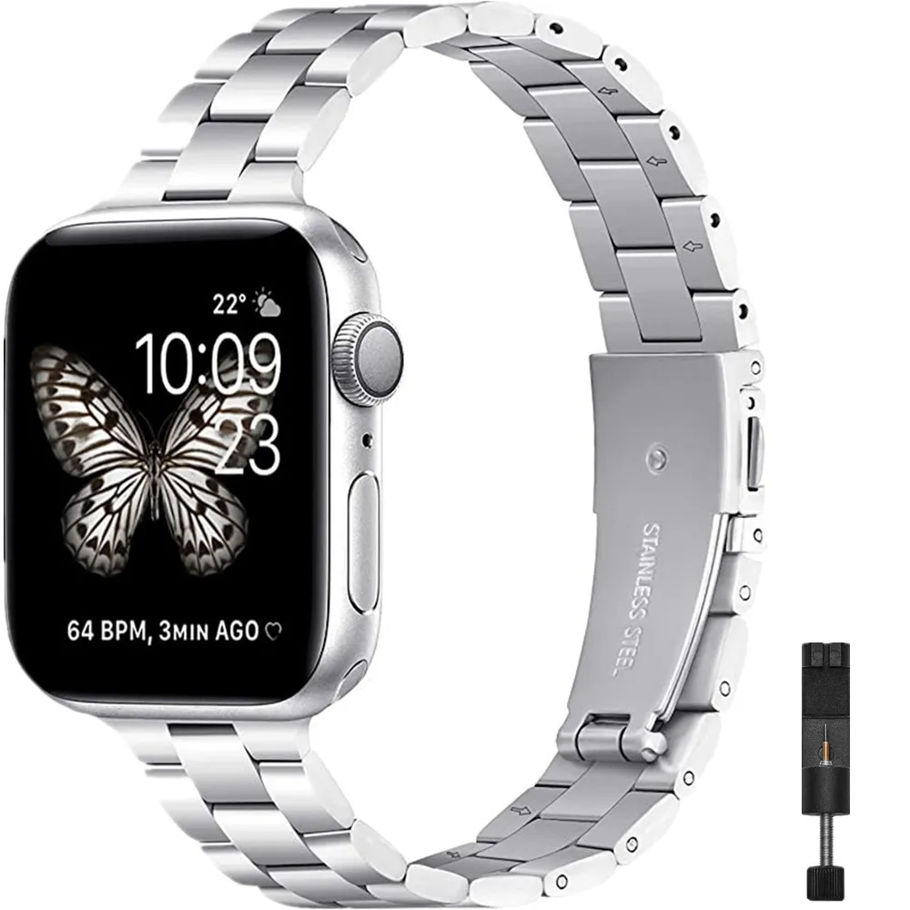 

Women Metal Strap for Apple Watch 6 SE 40mm 44mm Slim Stainless Steel Link Bracelet Band for iWatch Series 5/4/3/2 38mm 42mm