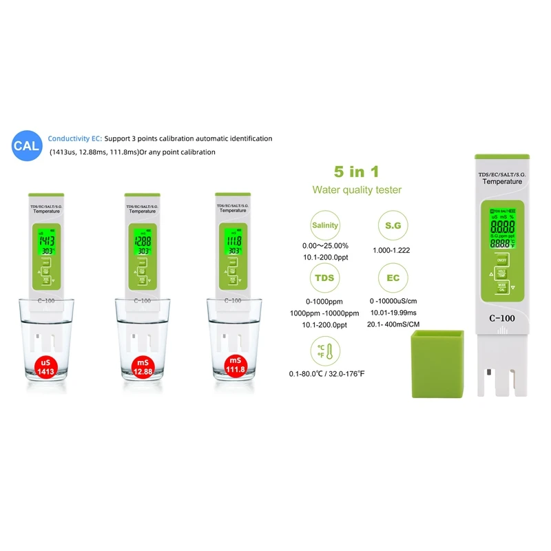 4 в 1 Цифровой тестер воды PH/TDS/EC/соленость/тестер температуры Ручка