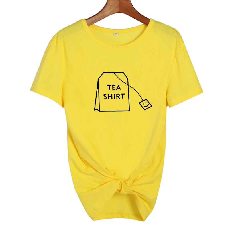 Humor tea/Милая футболка с графическим рисунком для любителей чая; Забавные футболки для женщин; Летняя Повседневная хлопковая Футболка Tumblr; Топы в стиле Харадзюку - Цвет: yellow-black