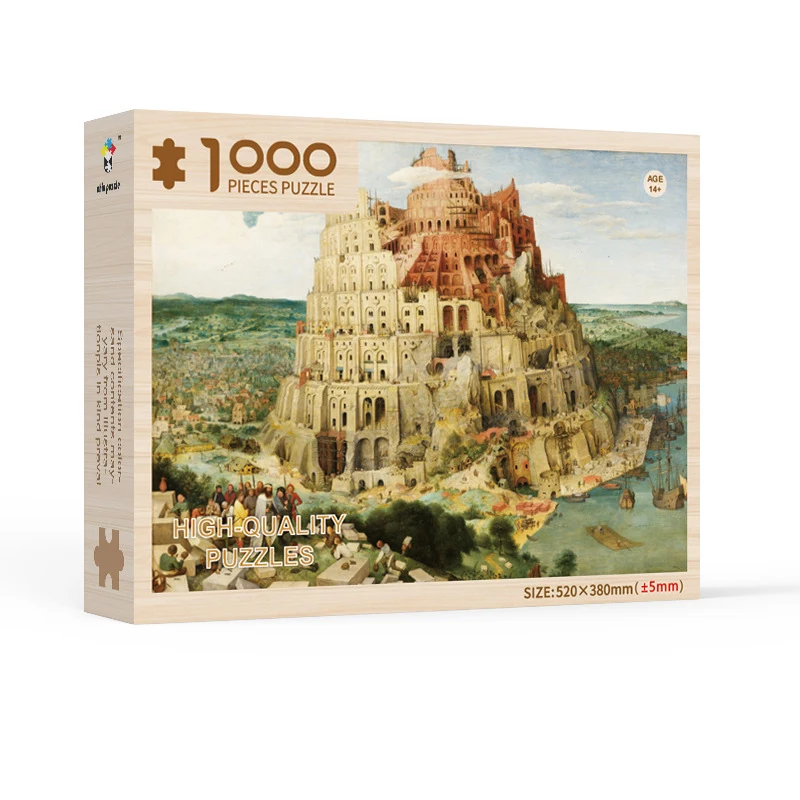 

New Colorful Babylon Tower Wooden Puzzle High Quality 1000 Pieces Jigsaw Game Landscape Gift for Kids 52x38cm 500g Oil Painting