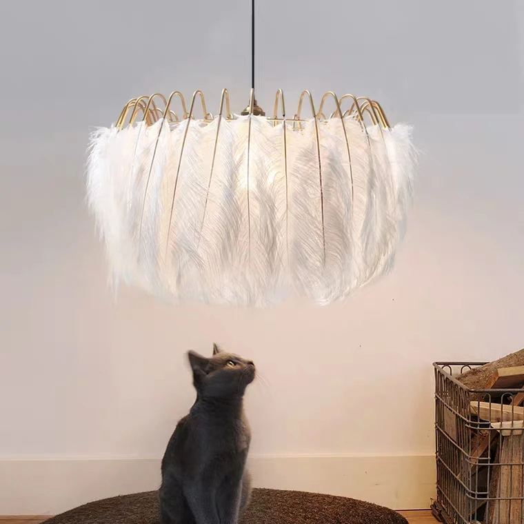 

Feather lamp Nordic bedroom chandelier warm romantic wedding room lamp net red creative children bedroom lamp simple modern