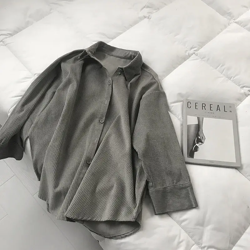 

Luck A women's Shirt Plus Size Boyfriend Button Blouse Woman Shirts Casual Long Sleeve Korean Fashion Clothing Corduroy Shirts