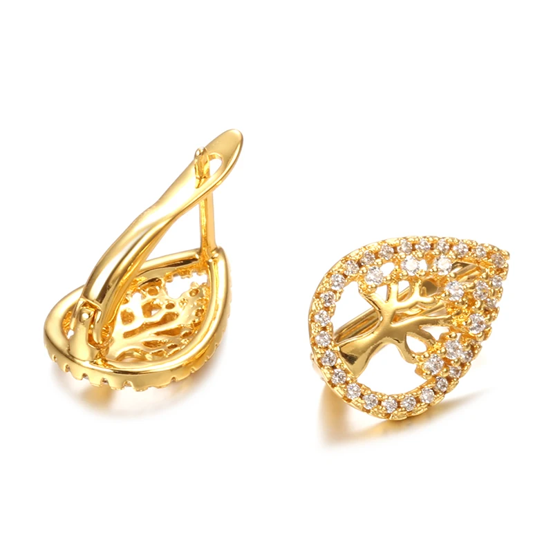 Популярные серьги-гвоздики Kinel с цветком на удачу и деревом модные золотые серьги