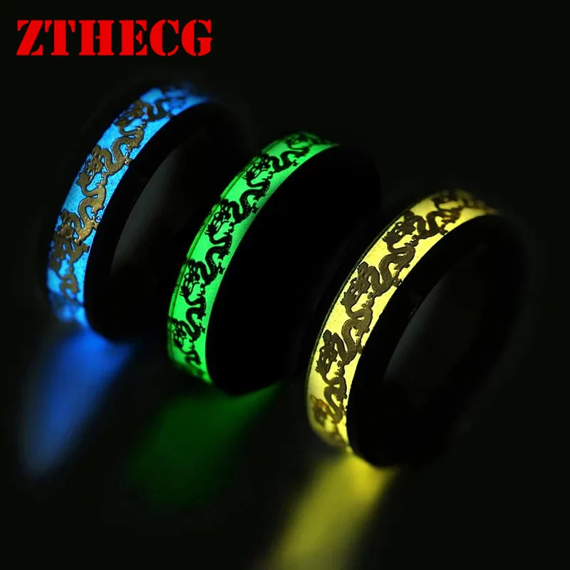 Trend Luminous Ring Stainless Steel Glow in the dark Party Fluorescence Jewelry Dragon Heart Couple Wedding Rings for Women Men