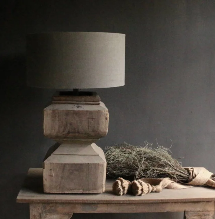 

American country solid wood table lamp square antique bedroom bedside living room homestay club art decoration table lamp