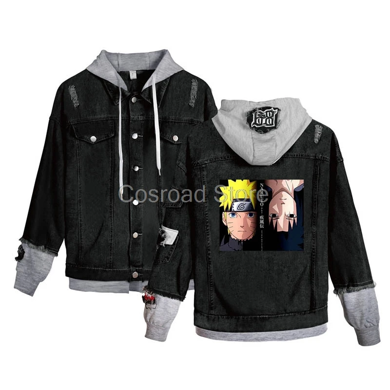 Cosroad аниме Denim Наруто джинсовая куртка костюм для косплея «Наруто» Толстовки Uchiha Sasuke с капюшоном на молнии Джинсовый комплект с толстовкой пальто
