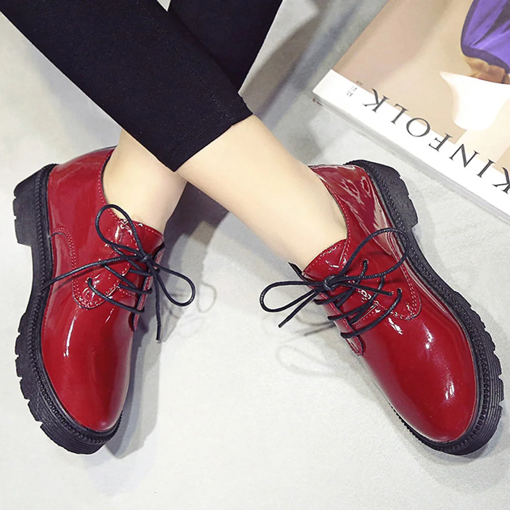 

British Style Leather Women Shoes Woman Oxfords Lace Up New Students Casual Shoes Female Round Toe Thick Bottom Platform Shoes