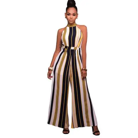 Комбинезоны длинные широкие брюки для женщин 2019 Холтер шеи без рукавов Boho