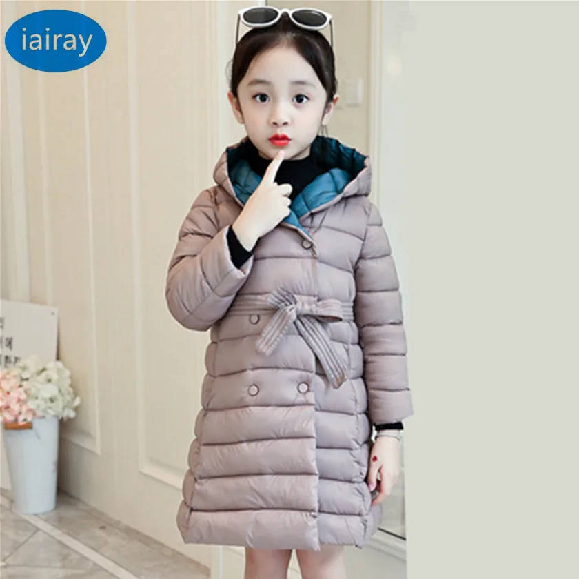 

Детские длинные пальто с капюшоном для детей с симпатичным бантом; Верхняя одежда для детей куртка для девочки; Сезон Зима; От 4 до 12 лет модн...