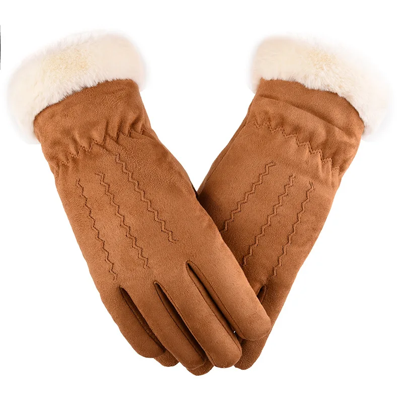 

Ladies touch screen three-strand gloves winter suede gloves outdoor thickening warm gloves for riding