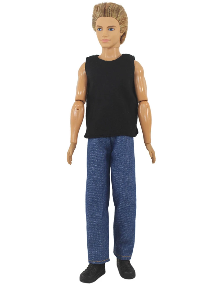 Белые топы с короткими рукавами рубашка длинные штаны черное пальто для Кена