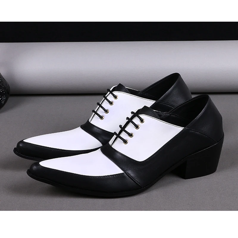 

Batzuzhi 6.5cm Heels Men's Shoes Fashion Lace-up Genuine Leather Dress Shoes Men Black White Business, Party Shoes Men, Big Size