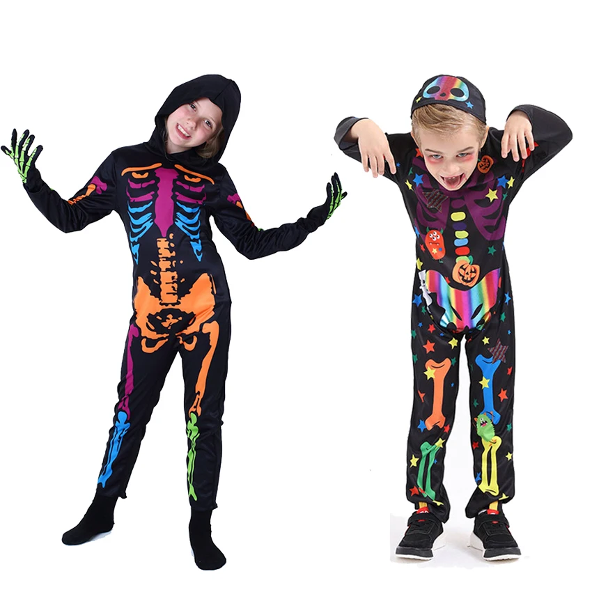 Детский карнавальный костюм на Хэллоуин Комбинезон с ярким скелетом Вечерние