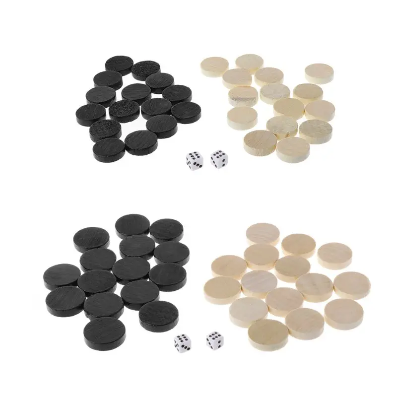 

OOTDTY 30pcs Wooden Draughts Checkers Backgammon Chess Pieces for Kid Board Game 2 Dice Backgammon Chess