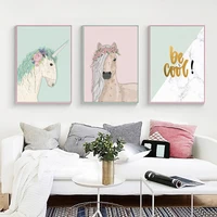 pink blue cartoon unicorn flamingo love quote canvas painting wall art picture minimalism nordic poster and print home decoratio