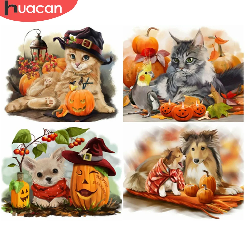 HUACAN картина по номерам натюрморт кошка картины для детей Хэллоуин Декор детской