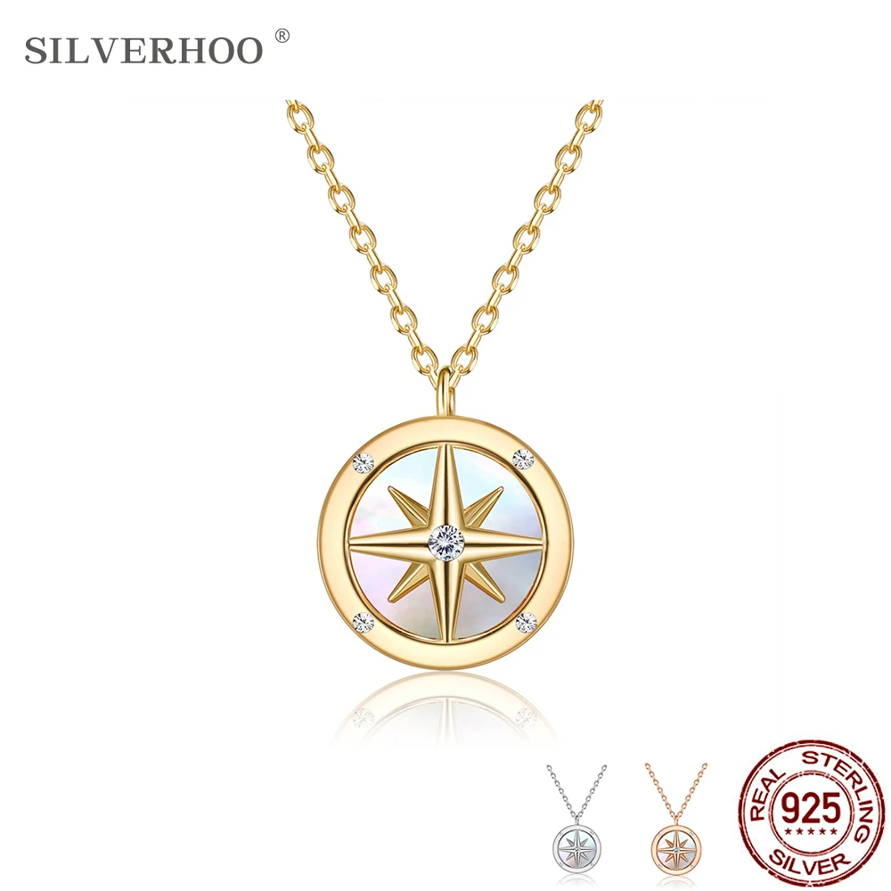 

SILVERHOO 925 Sterling Silver Cubic Zirconia Star Necklace Lady Fine Jewelry Fashion Pendant for Girlfriend Birthday Gift