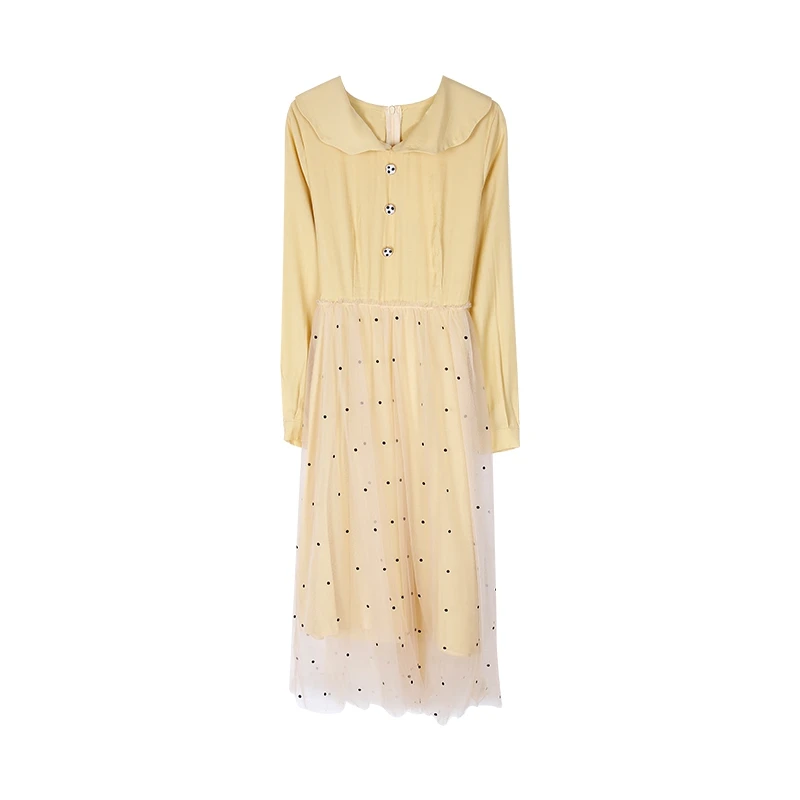 Женское Сетчатое платье с длинным рукавом приталенное на молнии в пасторальном