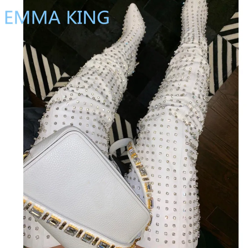 Style 23 Emma king/роскошные сапоги выше колена с украшением в виде кристаллов; сезон осень-зима; женские сапоги на высоком каблуке с заклепками, заклепками и ремешком - Цвет: Style 23
