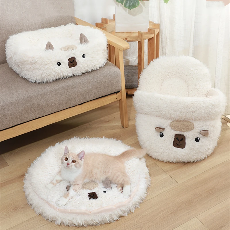 

2021NEW Super Soft Pet Bed Kennel Alpaca Series Dog Cat Winter Warm House Sleeping Bag Long Plush Puppy Cave Sofa Cushion Mat