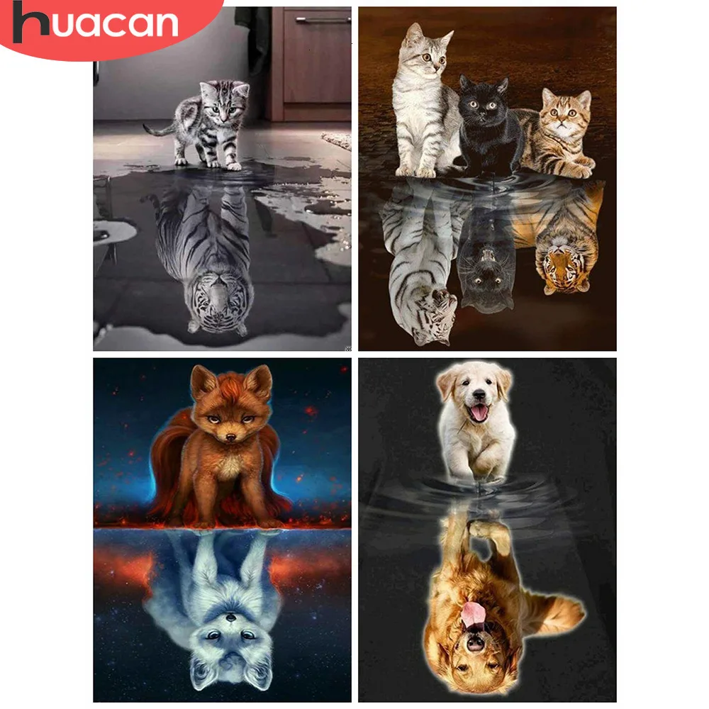 HUACAN Алмазная картина Кошка Животное 5D рукоделие, Алмазная мозаика Вышивка Тигр полный квадрат/круглый Декор для дома картина Стразы