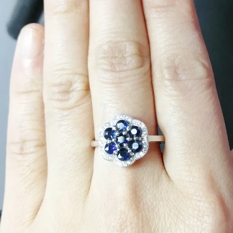 Кольцо с натуральным сапфировым цветком 0.2ct * 7 шт драгоценный камень Бесплатная