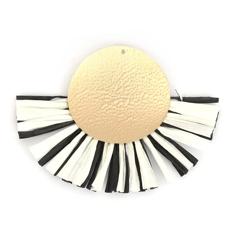 3 шт. Подвески с кисточками из железного сплава и рафии полукруглые золотые