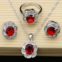 natural red aarnet white zircon women 925 sterling silver jewelry sets earringspendantnecklacerings free boite cadeau t045