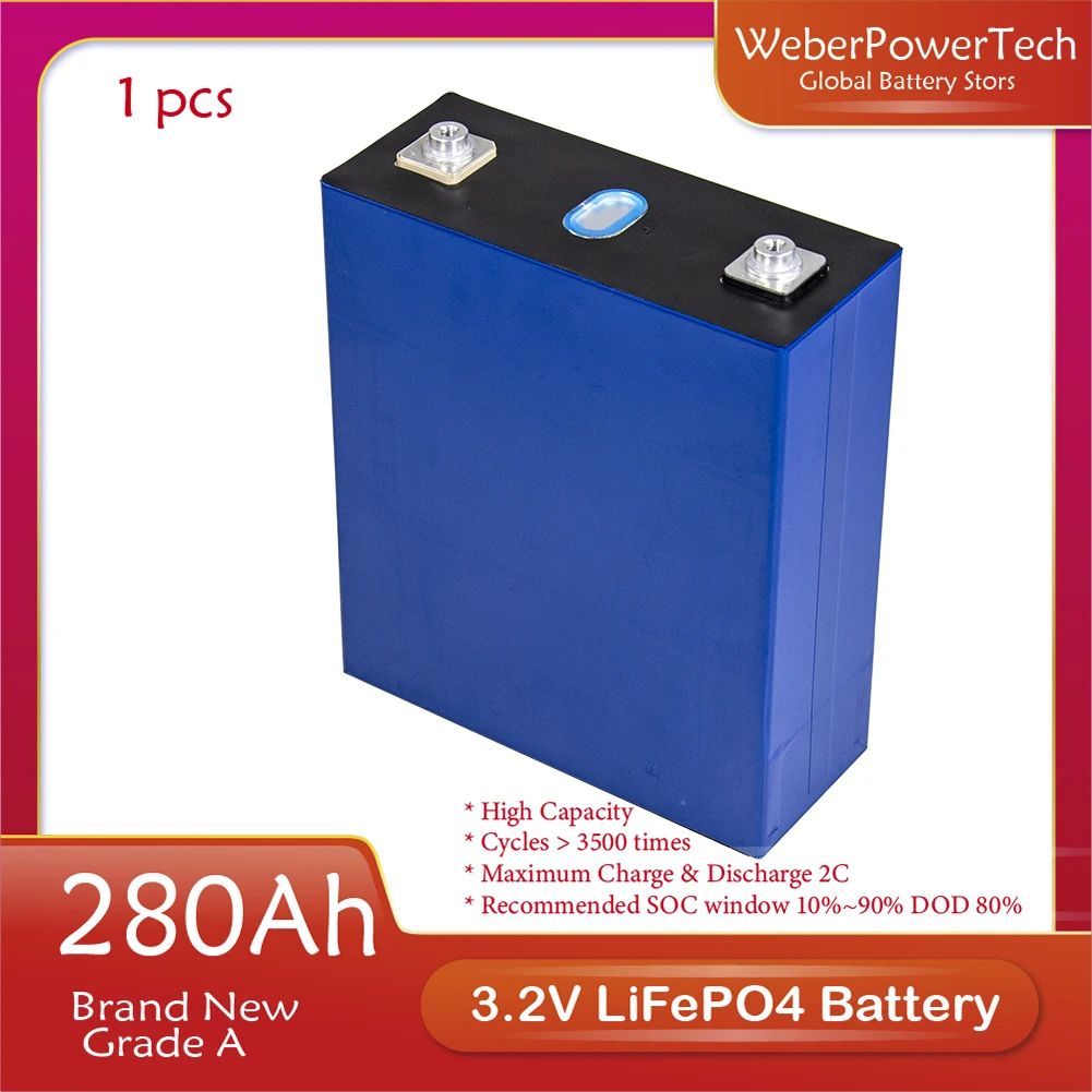 

280Ah Lifepo4 Rechargable Battery Pack 3.2V Grade A Lithium Iron Phosphate Prismatic Battery Pack New Solar Energy 12V 24v 48v
