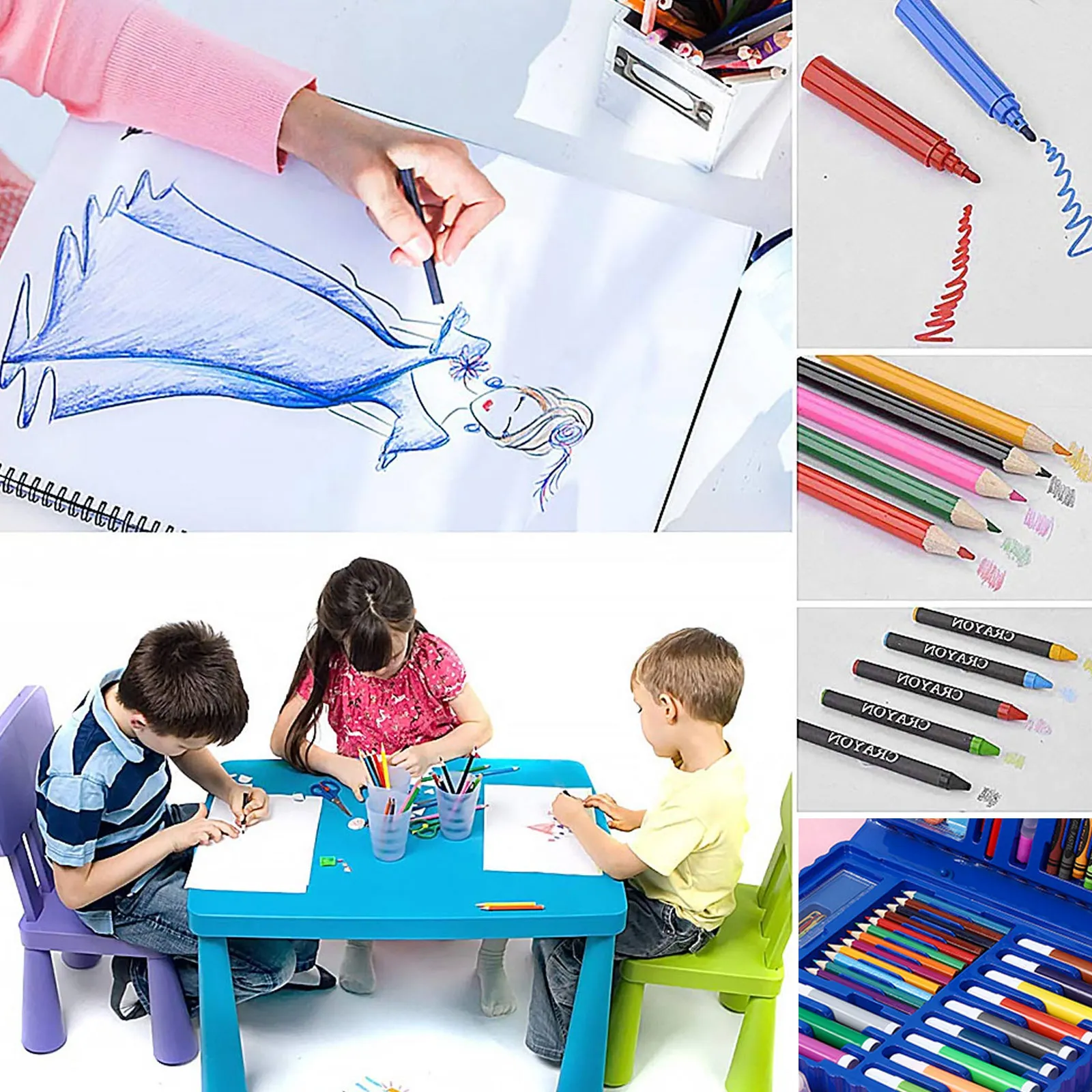 68PCS Kids Painting Drawing Art Set with Crayons Oil Pastels Watercolor Markers Colored Pencil Tools for Toddlers Gift | Канцтовары для