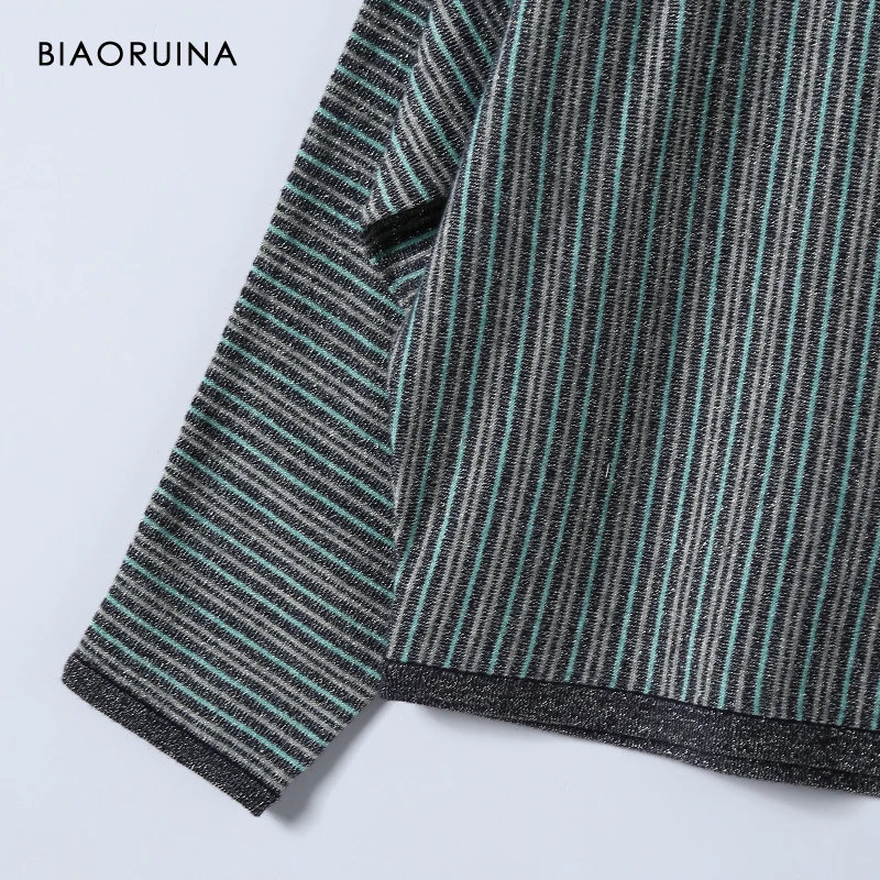 BIAORUINA Женский Повседневный тонкий вязаный свитер в разноцветную полоску с
