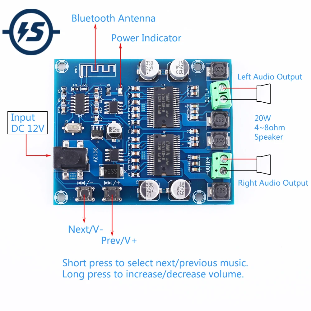 Плата цифрового усилителя мощности с Bluetooth двухканальный голосовой аудио модуль