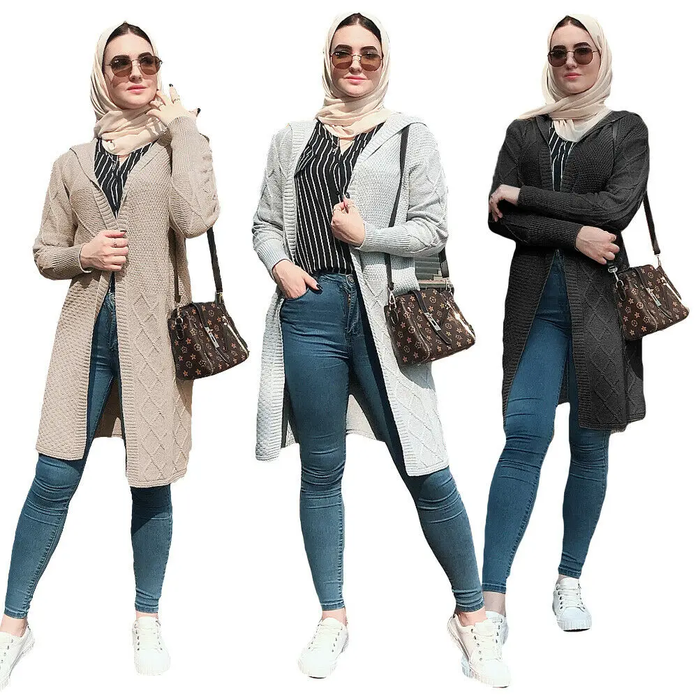 Осенний Женский вязаный свитер джемпер открытый кардиган длинное пальто с