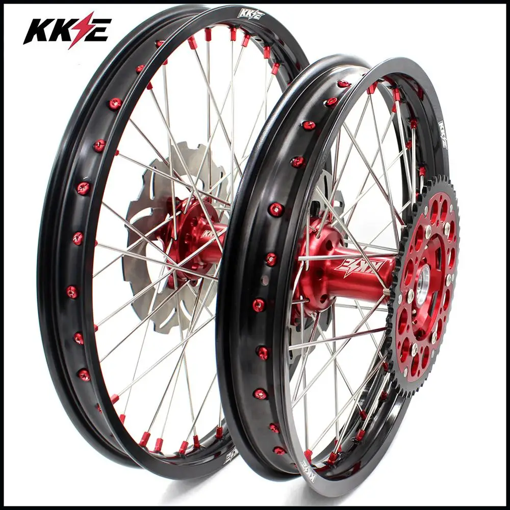 Комплект колес KKE 21 и 18 для Honda CR125R красные ниппельные диски|Колеса| |