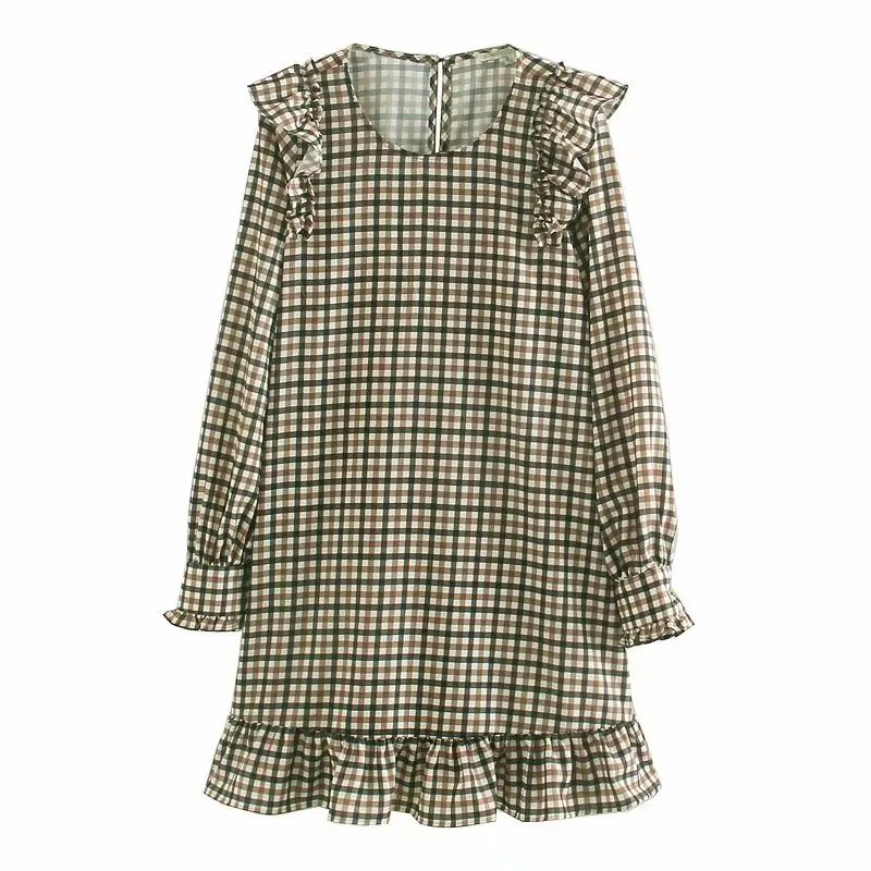 Новинка 2020 женское винтажное платье в клетку с принтом оборками повседневное для