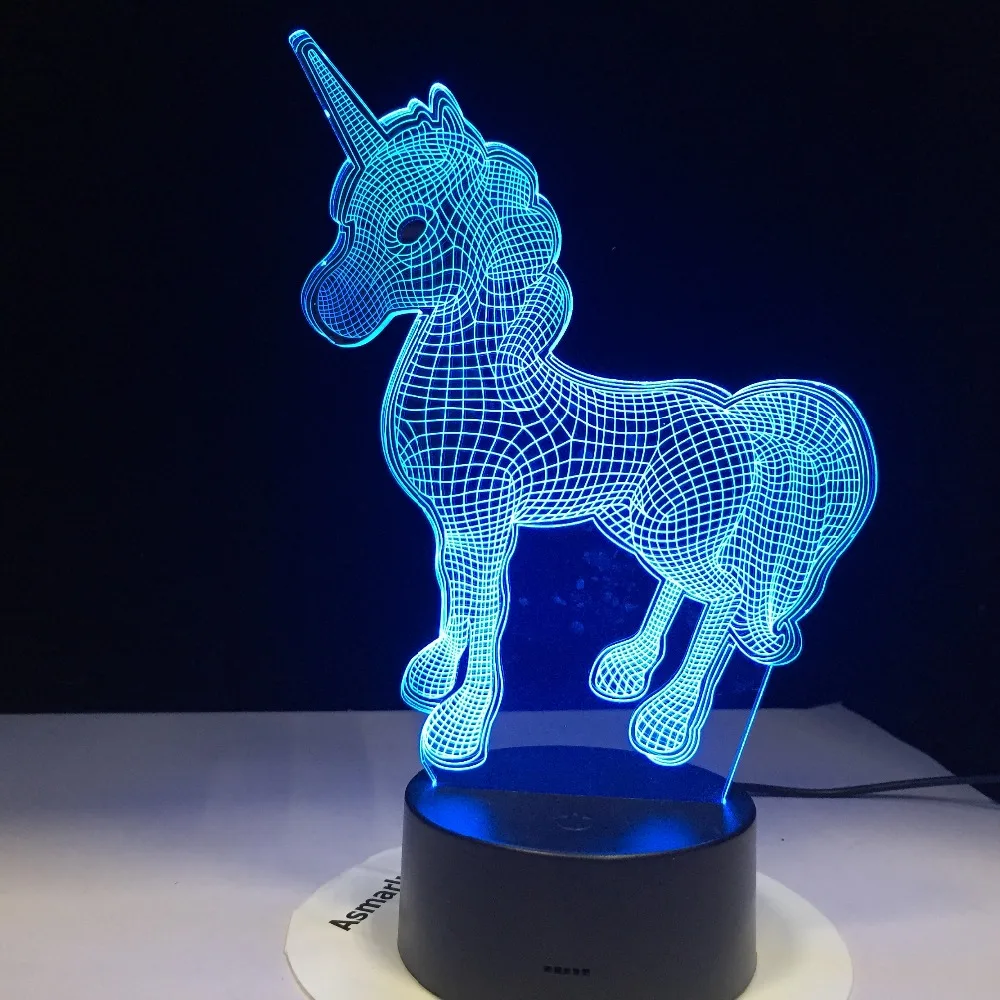 Животное милый Единорог Лошадь 3D светодиодный светильник ночник многоцветные RGBW