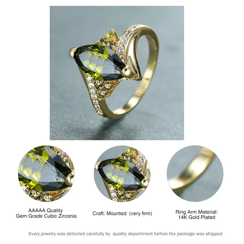 

Vintage Female Olive Green Crystal Ring Luxury Gold Color Thin Wedding Rings For Women Trendy Bridal Geometry Engagement Ring