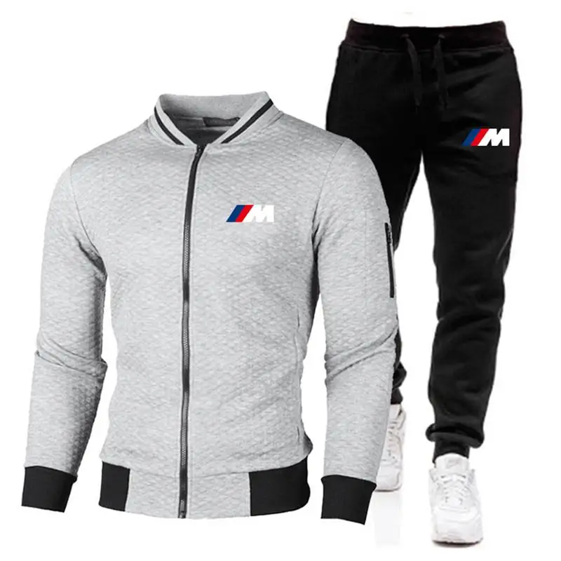 

Autumn and winter new men's hoodie with zipper pants two piece casual sportswear suit