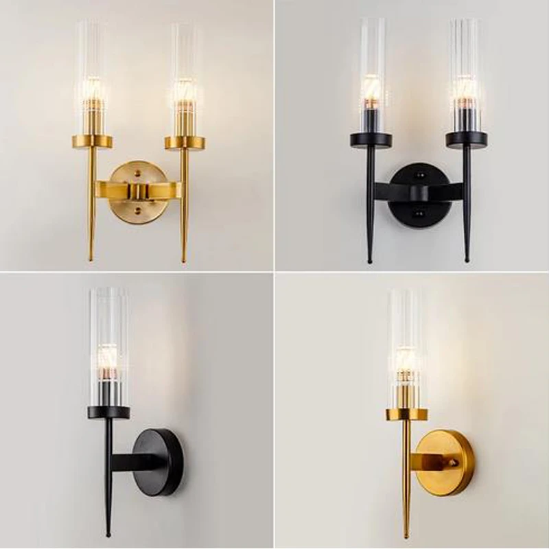 

Gold/Black Nordic Wall lamp bedroom Corridor stairs Led wall light for home Bathroom Mirror Lights E14 Glass shade wall sconce