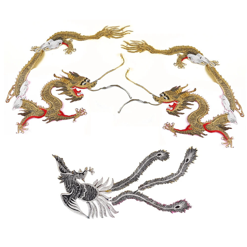 1 шт. китайский крупный Золотой Дракон Серебряный Феникс патчи для Пришивные