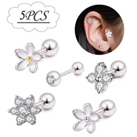 1pc crystal stud earrings for women flower tragus cartilage piercing earring set zircon stainless steel helix body jewelry 16g