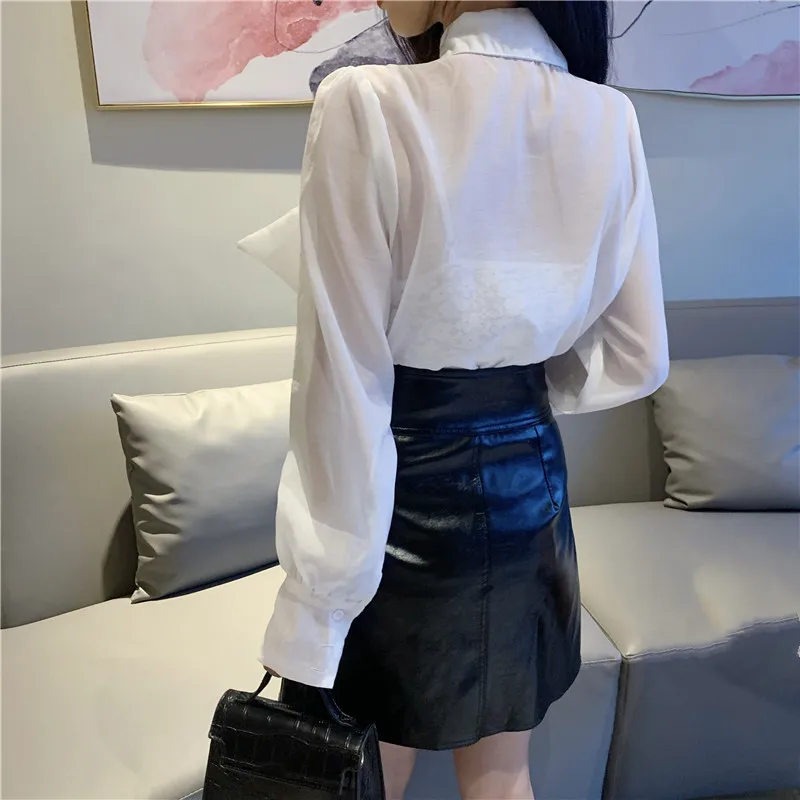 

KUSAHIKI Korean Bowknot Long Sleeve Women Blouse Shirt Casual Turn-down Collar Blusas Femme 2021 Spring New Elegant Tops 6F667