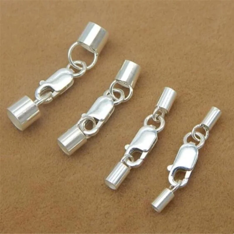 

2pcs 925 sterling silver End Caps Lobster Clasps Connectors 1.5/2/2.5/3/4mm End Cap Fit Round Bracelets Leather Cord DIY Jewelry