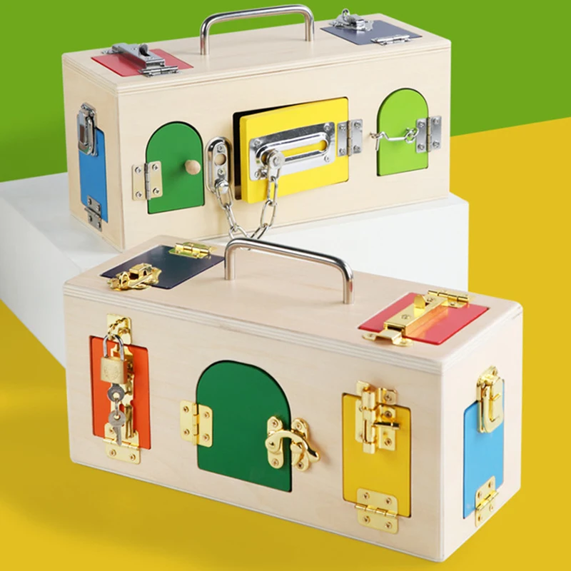 

Игрушки Монтессори для детей, цветная коробка с замком, деревянная игрушка для раннего развития, сенсорная игра для дошкольного обучения, Д...
