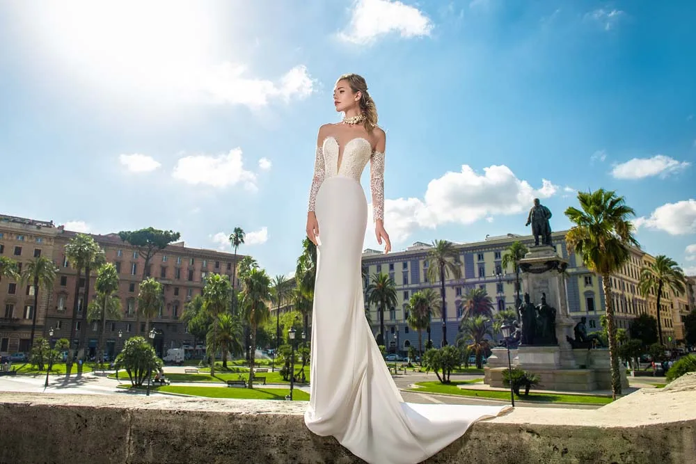 Свадебные платья русалки с длинными рукавами с открытыми плечами Vestido De Noiva кружевные аппликации для свадебных платьев со шлейфом Иллюзия кнопка