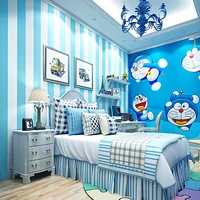 mediterranean blue wallpaper non woven bedroom childrens room doraemon jingle cat theme blue vertical stripe wallpaper