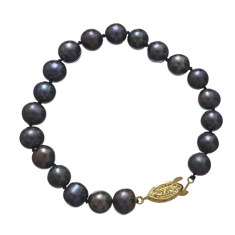 Натуральный черный пресноводным культивированным жемчугом 7-8 8-9 мм прибл Круглый