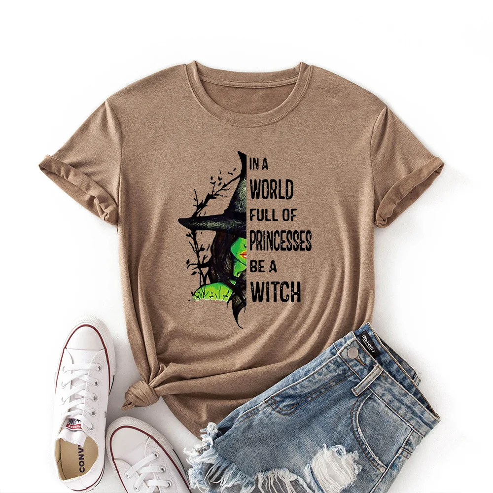 

Fashion Summer T Shirt Women Cotton Halloween Witch Print Female Short Sleeve Tshirts Casual Lady Tops Tee